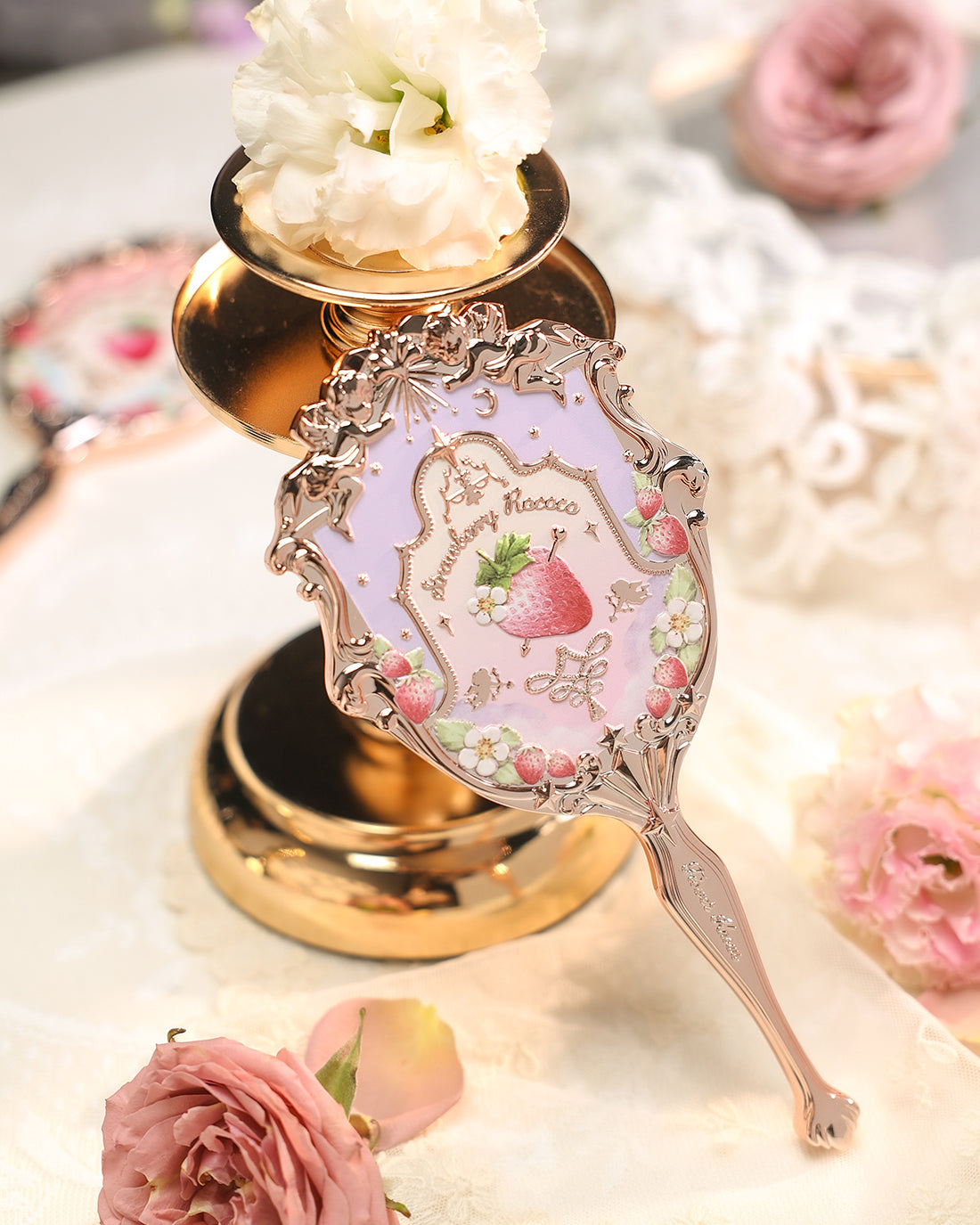 Violet Strawberry Rococo Hand Mirror (Bundle)