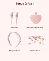 List of bonus gifts including a blush brush, heart glow portable mirror and headband in mystery lucky bag 