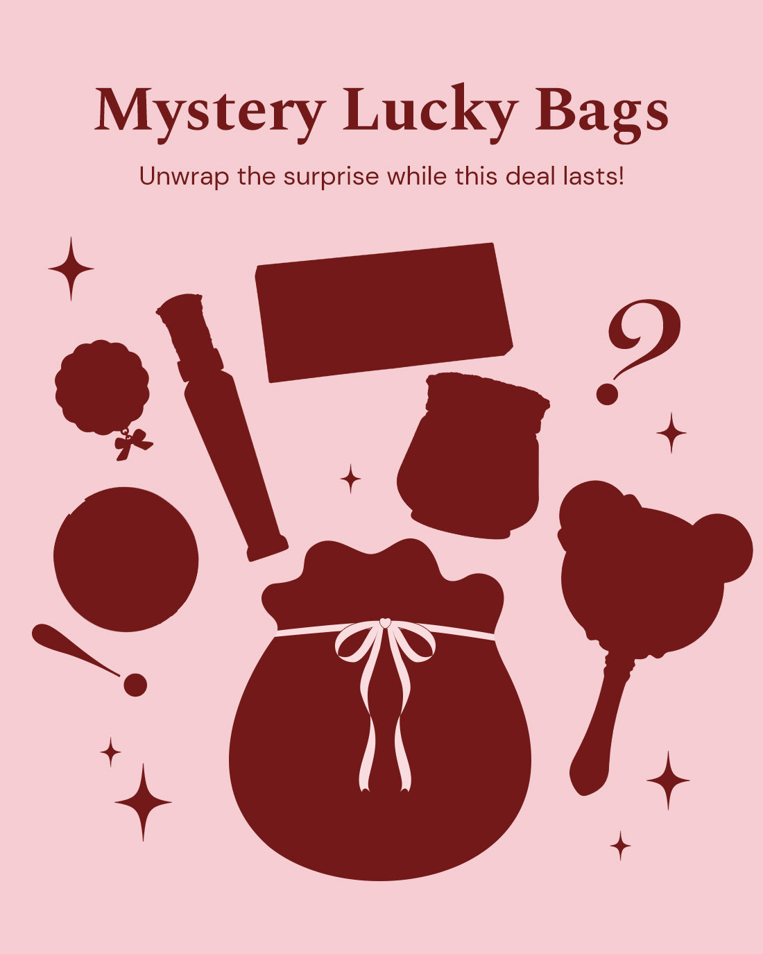 Mystery lucky bag with a blush, a lipstick, a makeup palette , a highlighter, a cleansing balm, a hand mirror and a gift 
