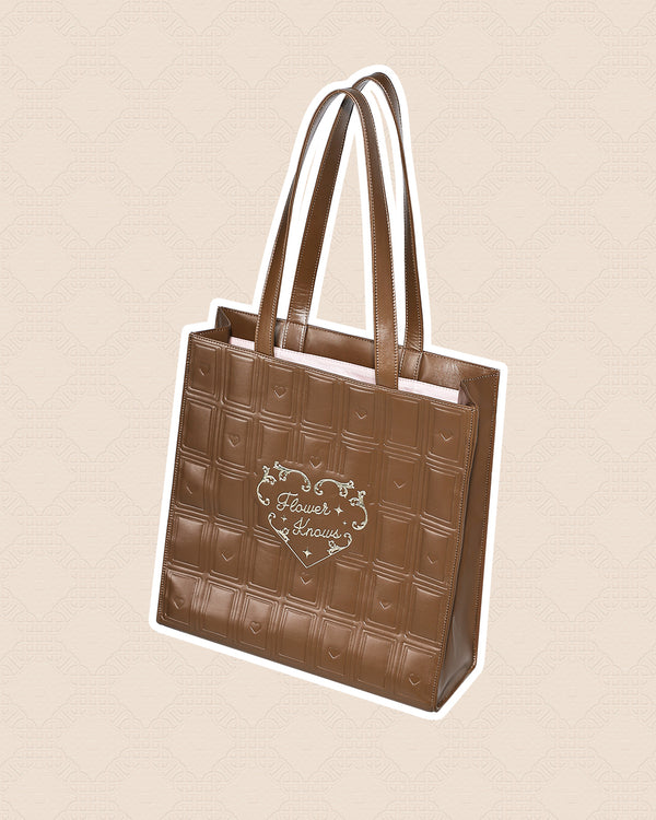 Flower Knows Chocolate Leather Tote Bag